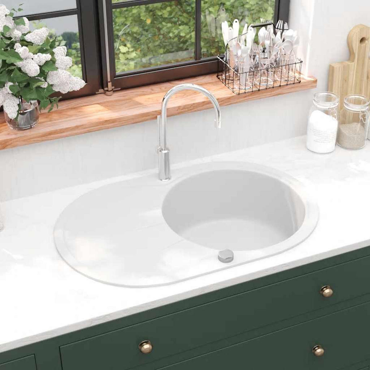 GRANITSPÜLE Einzelbecken Oval Weiss - Weiß, Stein (49/20.5/77cm) - vidaXL