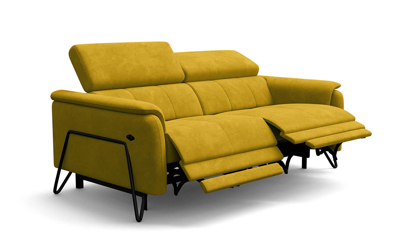 RELAXSOFA RODEN 3-Sitzer mit 2 Relax, dunkegelb, Veloursstoff - Gelb, Holz/Textil (194/82/103cm) - Wozimo