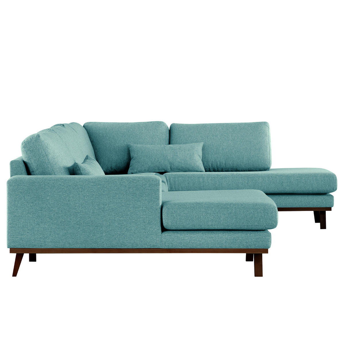 WOHNLANDSCHAFT mit Longchair - Buchefarben/Petrol, Buchenholz/Textil (371/81/219cm) - home24