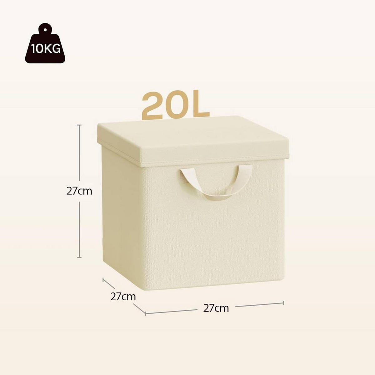 BOX 3 Stück, faltbar, mit Deckel, Creme, 20L - Creme, Leder/Kunststoff (27/27/27cm) - Woltu