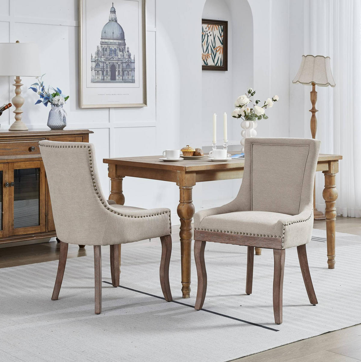 ESSZIMMERSTUHL 2er-Set mit hoher Rückenlehne Chenille Beige - Beige, Holz (55/92.5/61cm) - Meubliv