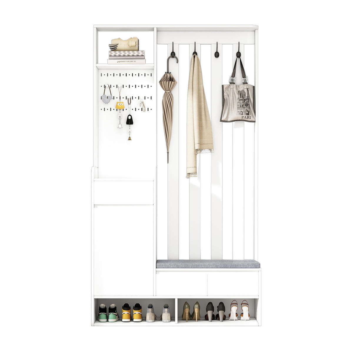FLURGARDEROBE 100/35/180 cm aus MDF mit Sitzbank und Stecktafel Weiß - Weiß, Holzwerkstoff (100/180/35cm) - Modenvie