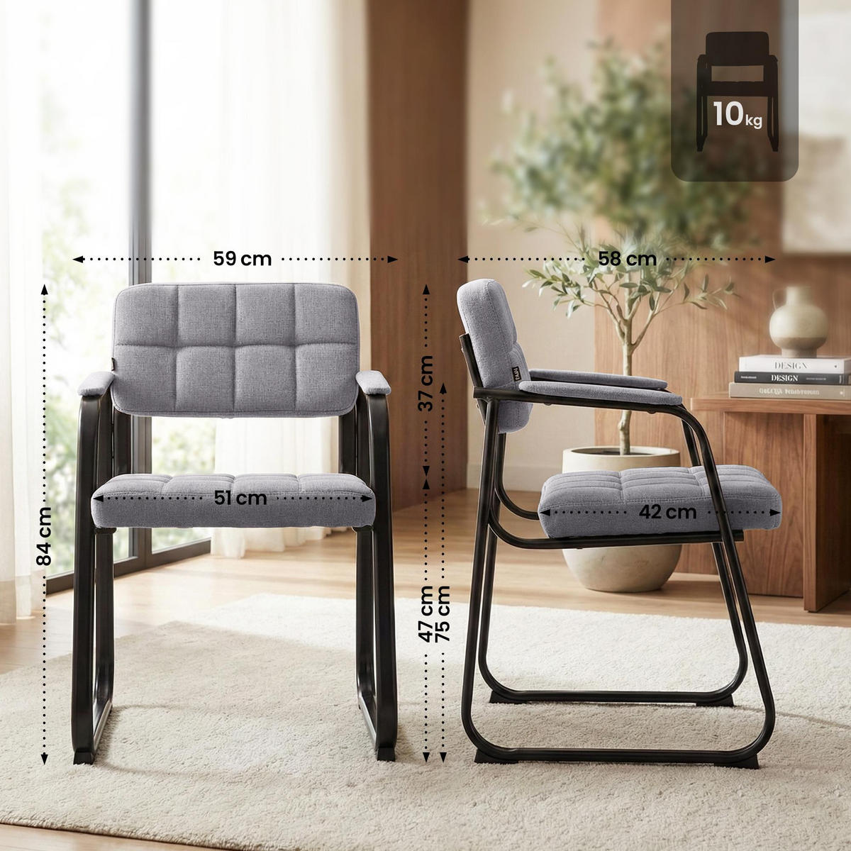 ARMLEHNENSTUHL Stoff hellgrau - Hellgrau, Textil/Metall (59/84/58cm) - CLP