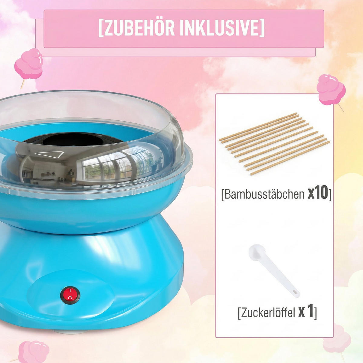 ZUCKERWATTE-MASCHINE Edelstahl Kunststoff Blau - Blau, Metall (26/18/27cm) - HOMCOM