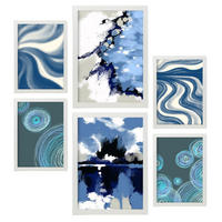 POSTER Set Mit 6 Blaue altmodische abstrakte Landschaften Größe A3 & A4 Weißer Rahmen - Weiß, Papier (29.7/1cm) - Nacnic