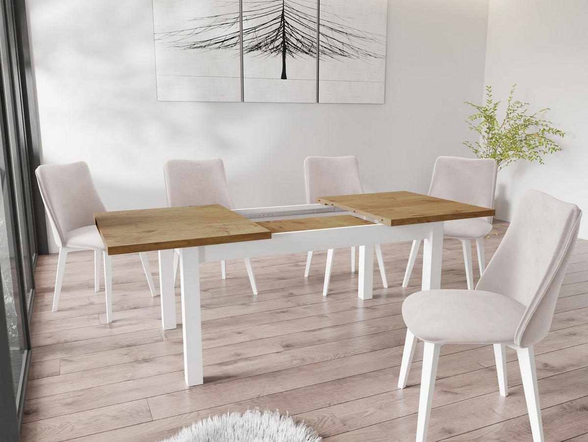 ESSTISCH Molly rechteckig ausziehbar, Lancelot Eiche 160-240/90/75 cm - Eichefarben/Weiß, Holz/Holzwerkstoff (160/90/75cm) - WFL GROUP