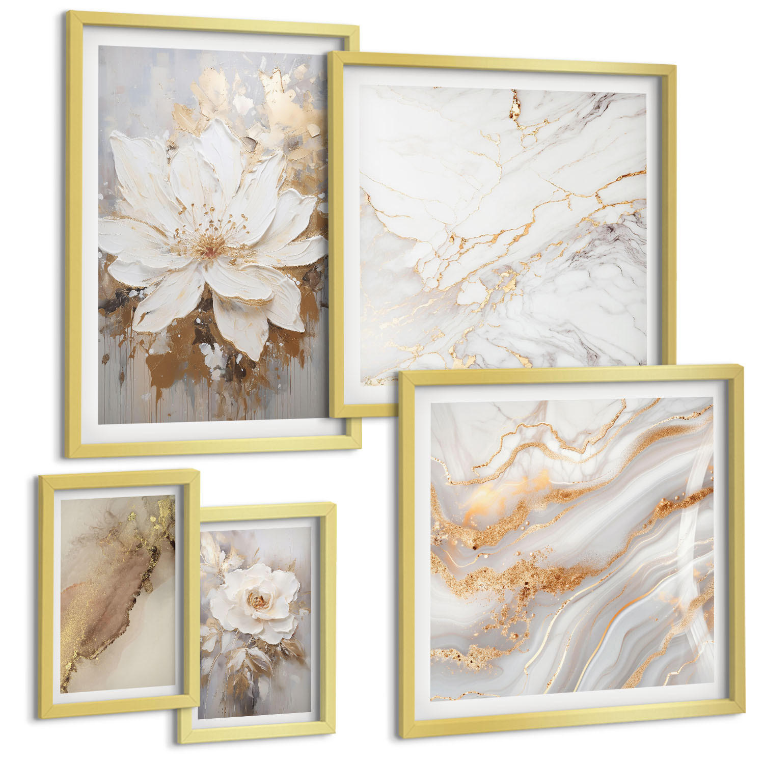 BILDER SET 5er Set - 50x50 cm & 20x30 cm & 40x60 cm Goldrahmen - Berglandschaften mit dem Fahrrad - Goldfarben, Kunststoff (40/60cm) - TULUP