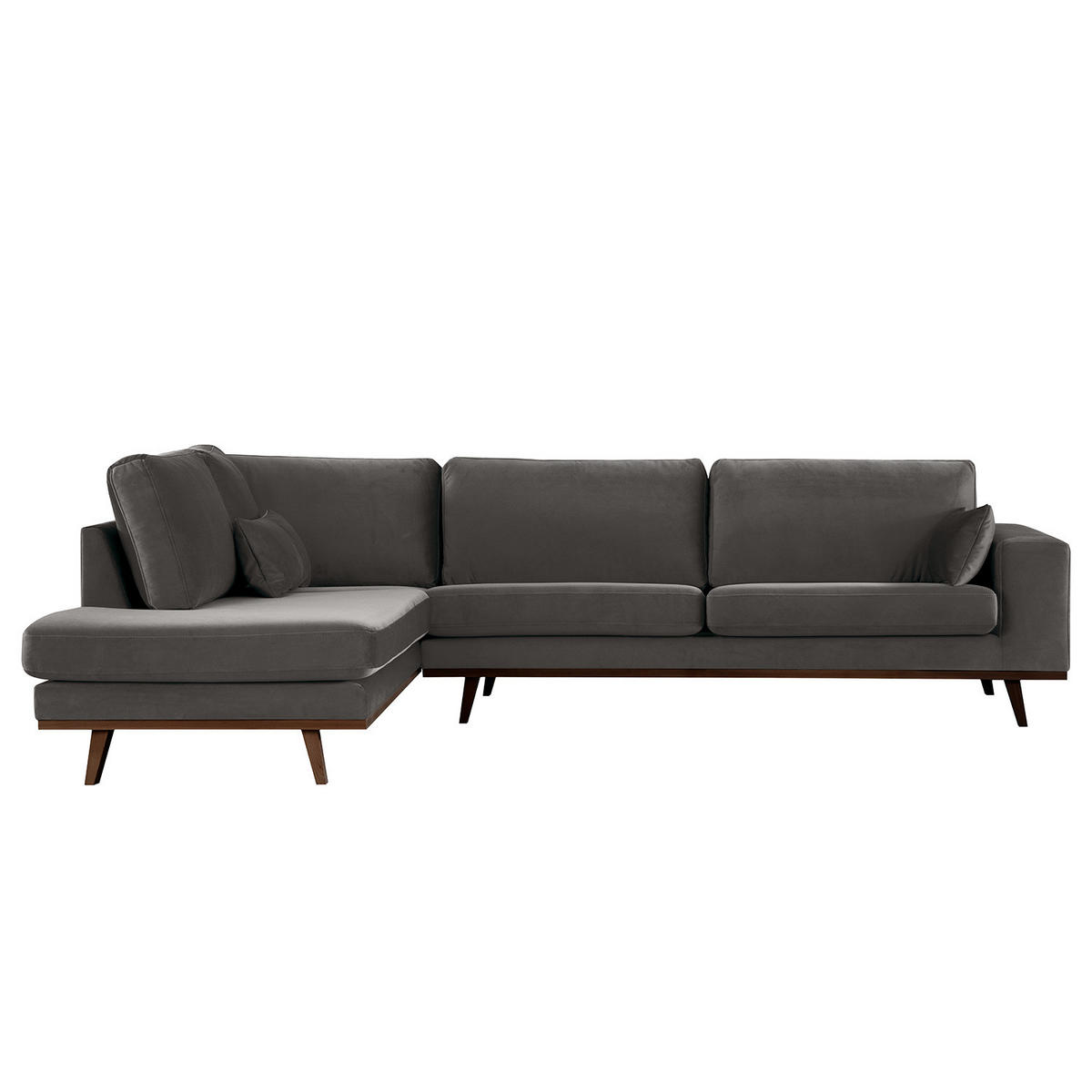 ECKSOFA mit Ottomane - Dunkelgrau/Buchefarben, Buchenholz/Textil (287/219cm) - home24