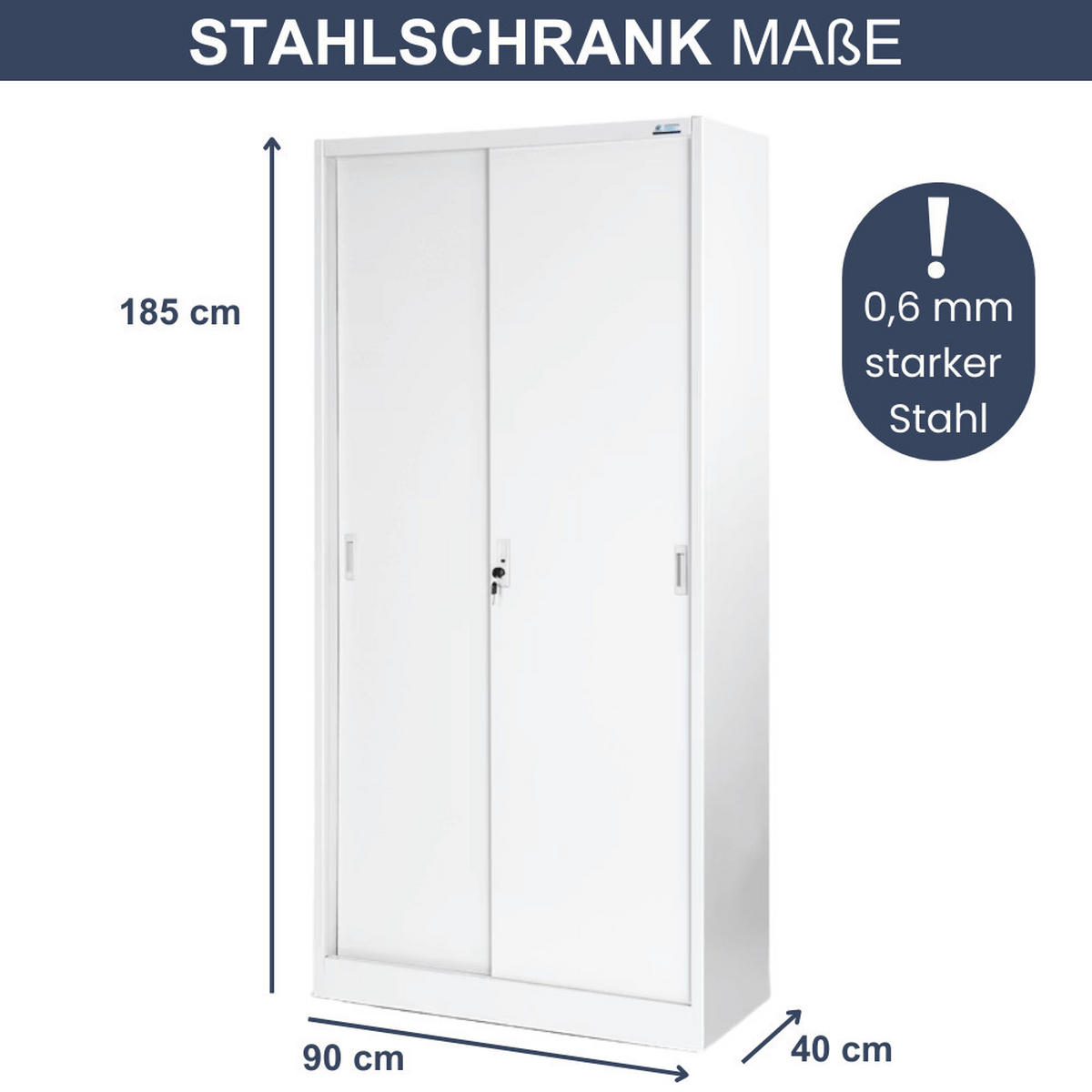 AKTENSCHRANK abschließbar ROLF mit Schiebetüren 185x90x40cm Weiß - Weiß, Metall (90/185/40cm) - DELUKE