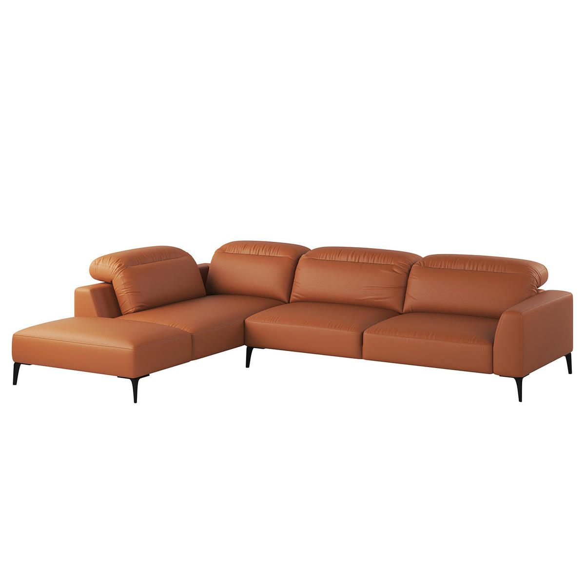 ECKSOFA mit Ottomane - Kastanienfarben/Schwarz, Leder/Metall (325/238cm) - home24