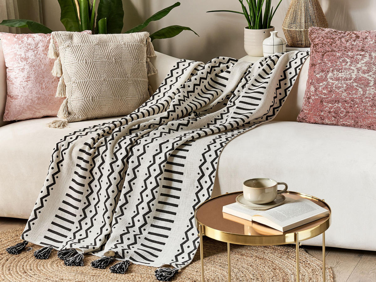 DECKE Weiß Unnao 130/180 cm - Weiß, Naturmaterialien/Textil (130/180cm) - Beliani