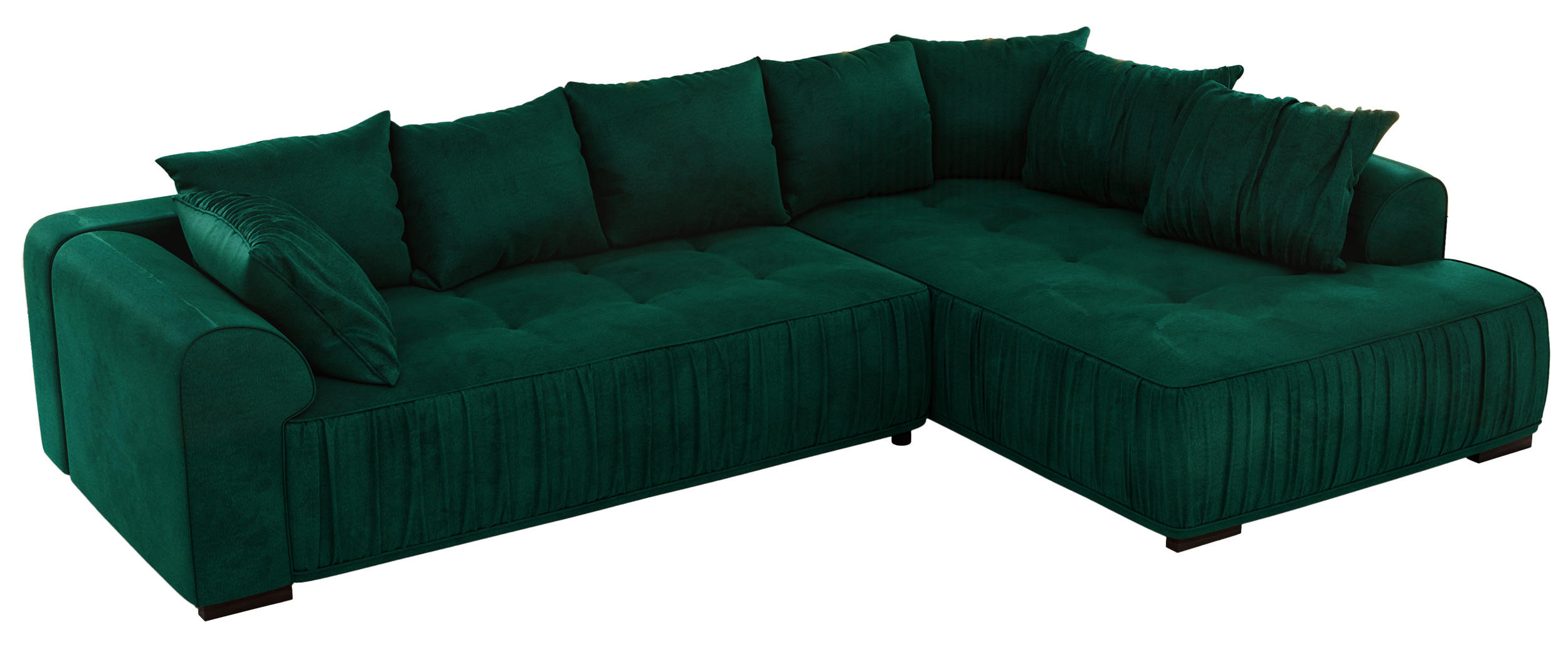ECKSOFA ORTA Dunkelgrün Velvet - Rechts - Dunkelgrün/Schwarz, Textil (200/325cm) - MKS