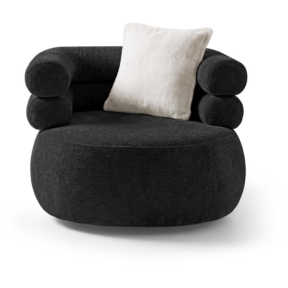 SESSEL Nano, Drehsessel mit runder Form, Schwarz - Schwarz, Textil (95/75/95cm) - Beautysofa