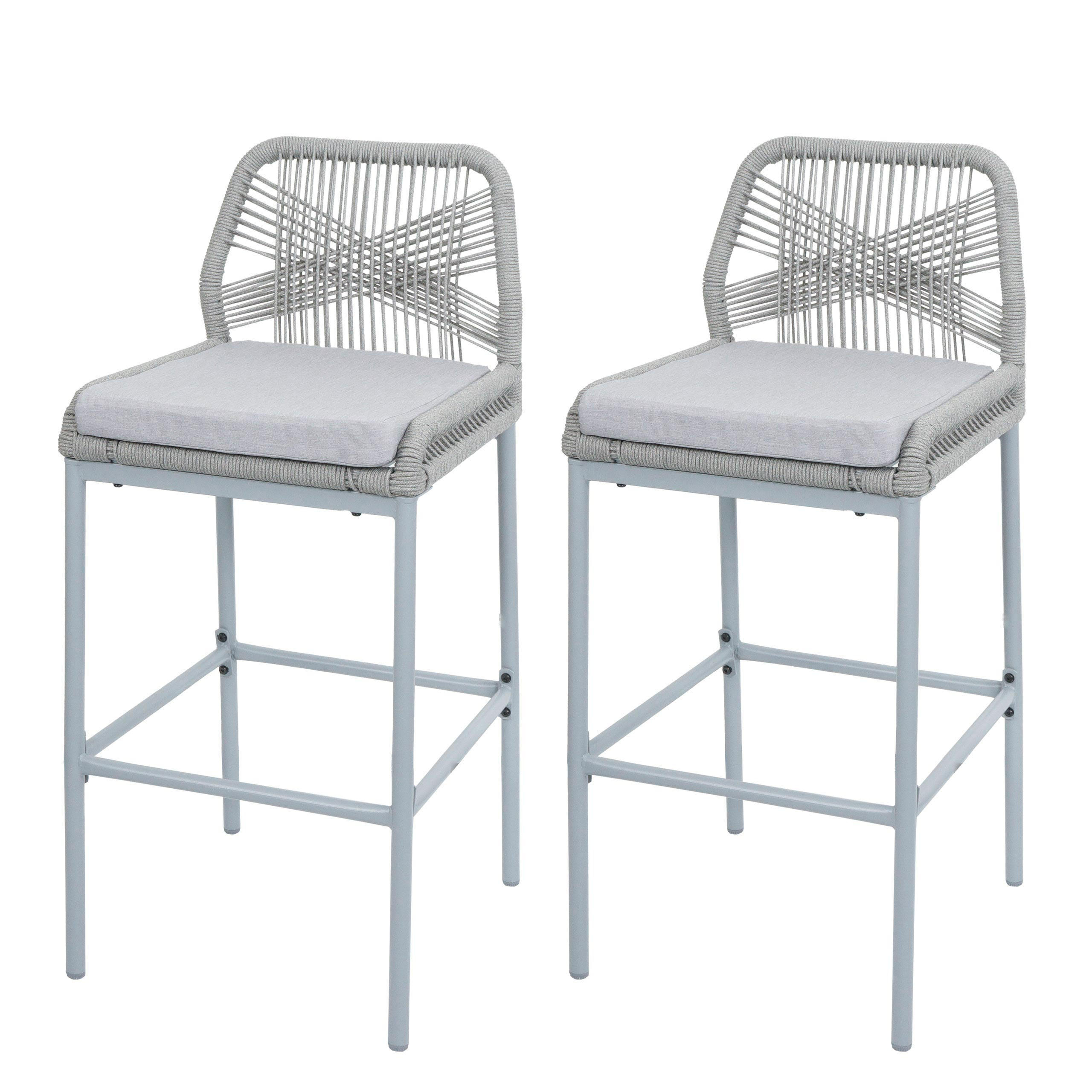 GARTENSTUHL 2er-Set HxBxT 101x45x52cm Sitzhöhe 76cm Hellgrau Kissen Hellgrau Seilgeflecht Metall - Hellgrau, Metall (45/101/52cm) - PROREGAL