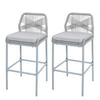 GARTENSTUHL 2er-Set HxBxT 101x45x52cm Sitzhöhe 76cm Hellgrau Kissen Hellgrau Seilgeflecht Metall - Hellgrau, Metall (45/101/52cm) - PROREGAL