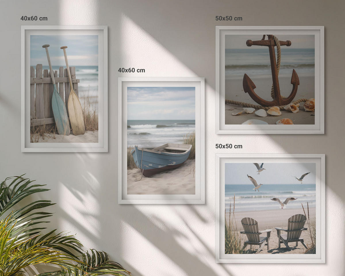 BILDER SET 4er Set - 50x50 cm & 40x60 cm Weißer Rahmen - Sommerstrände, Meereslandschaft - Weiß, Kunststoff (50/50cm) - TULUP