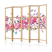 PARAVÁN Japonský 5-dielny 225x172 cm Farebné Kvety - viacfarebná, drevo/textil (225/172/3cm) - Muralo
