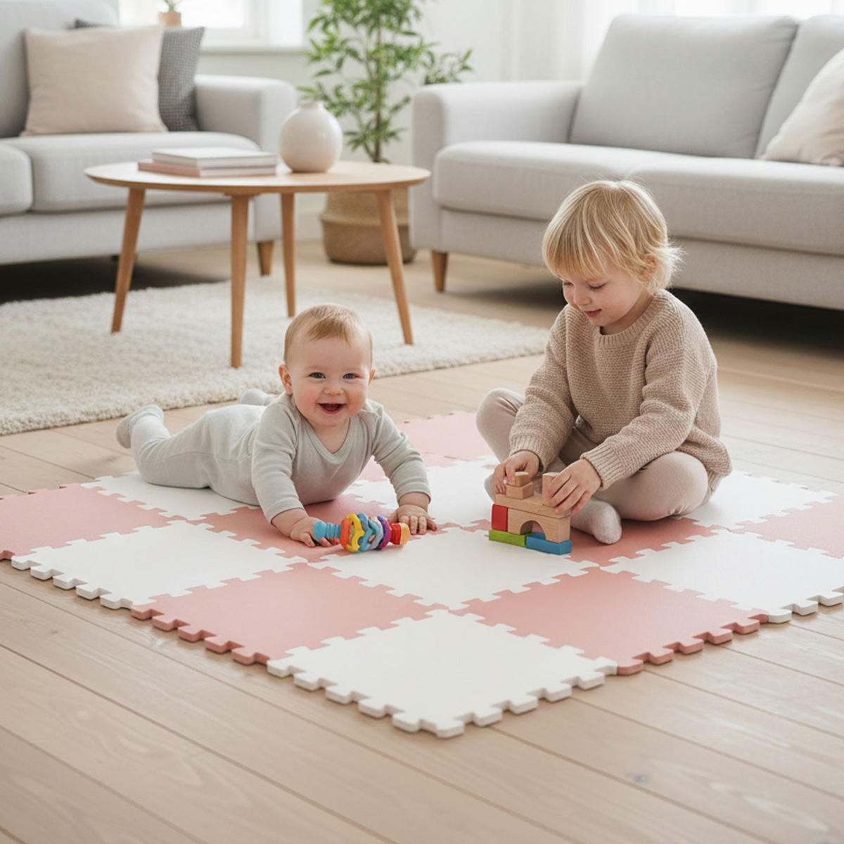 SPIELMATTE ab Null - 180/90/1 cm Puzzlematte Rosa/Weiß - Multicolor, Kunststoff (30/30cm) - Littletom