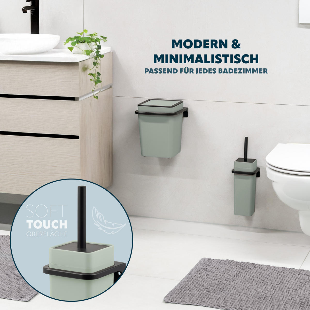 WC-GARNITUR SAVONA, salbei, Kunststoff - Salbeigrün, Kunststoff (12/36.5/13cm) - bremermann