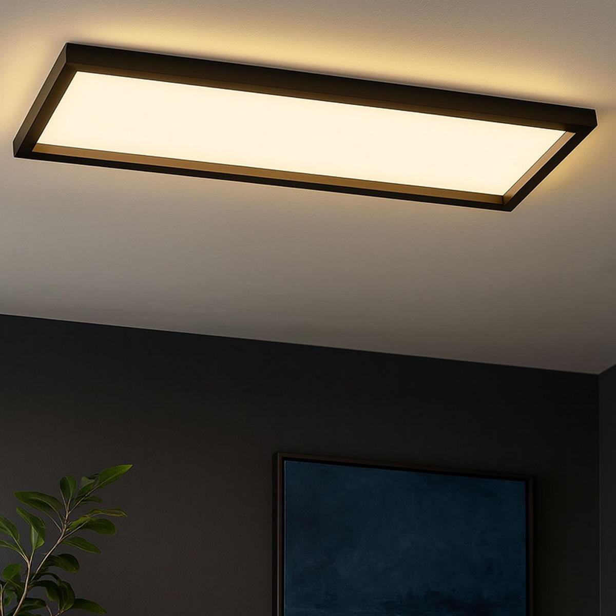 LED DECKENPANEL Backlight Schwarz eckig - Schwarz, Kunststoff (58.2/20.2/4.1cm) - Briloner