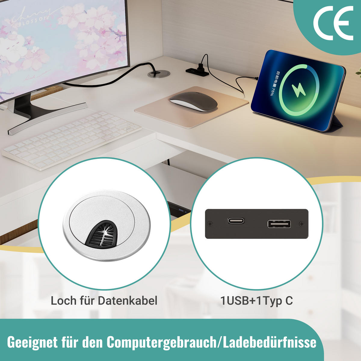 KINDEREINZELBETTEN aus Holz 90x200 cm in Weiß mit Schreibtisch & USB/Type-C-Ladefunktion - Weiß, Holz (90/200cm) - Modfu