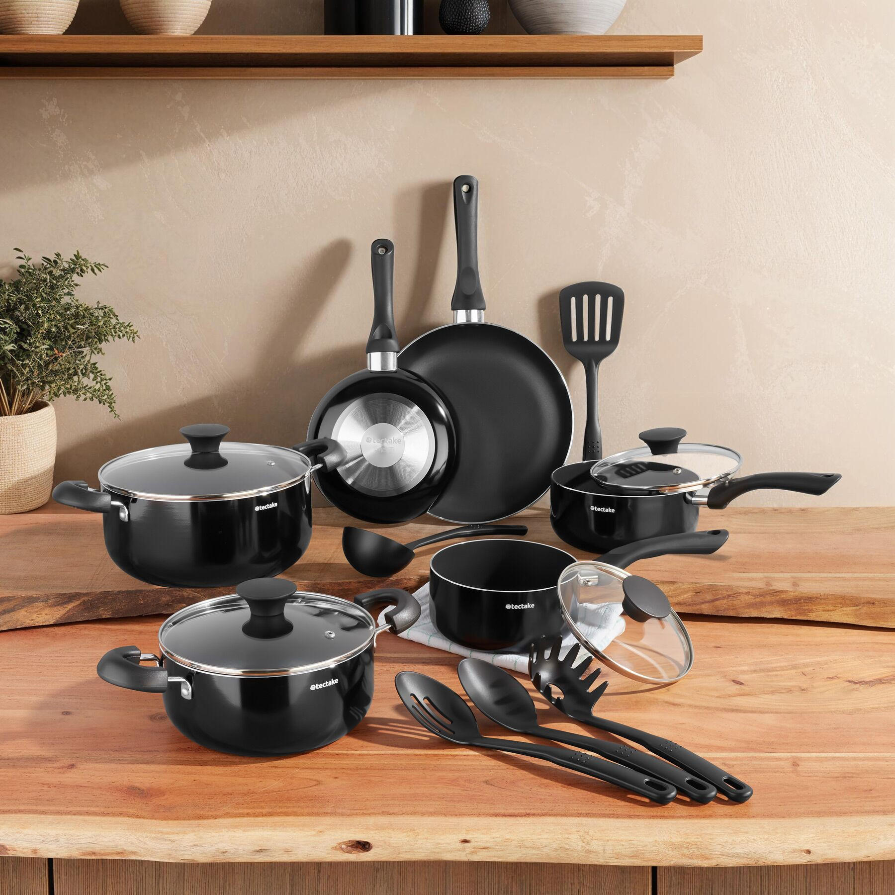 Thumbnail - tectake Aluminium, Schwarz, Metall, Rund, Kochen, Töpfe, Topfsets