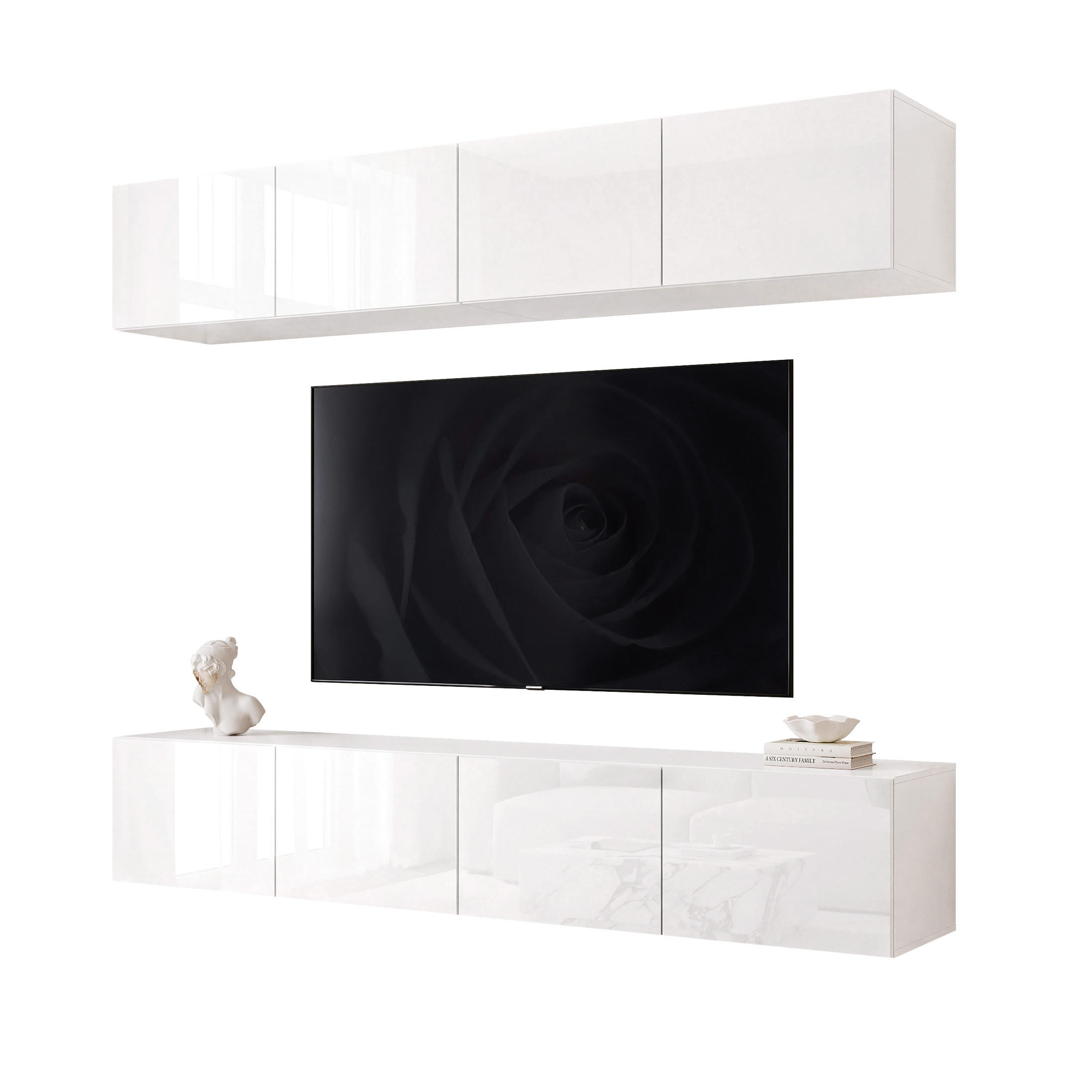 WOHNWAND ANGEL I Weiß glänzend hängend mit LED-Beleuchtung 200 cm - Weiß Hochglanz, Holzwerkstoff (200/36/40cm) - Idohome