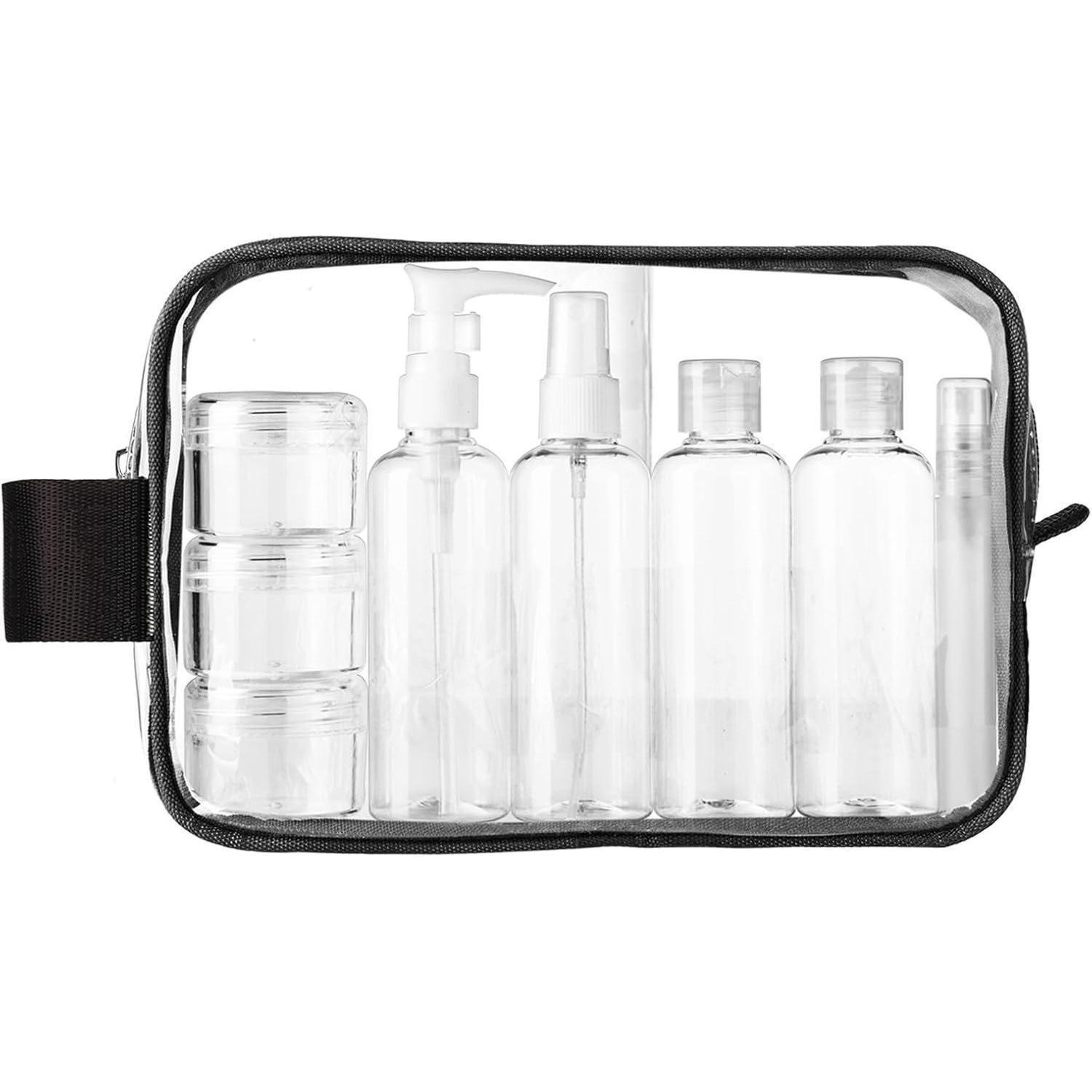 KULTURBEUTEL transparent 9-teiliges Set mit Reiseflaschen 100ml - Transparent, Kunststoff (16/6/21cm)