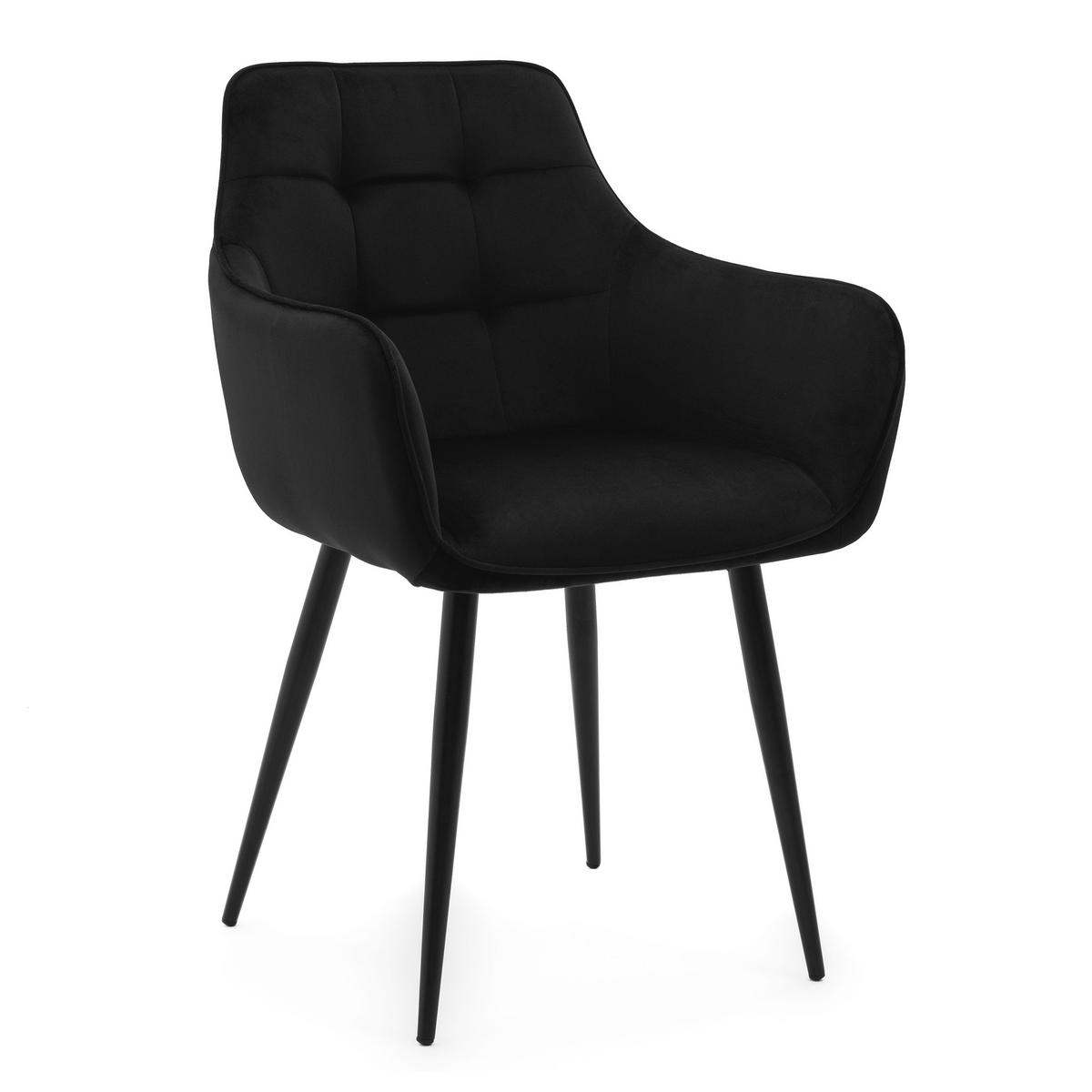 STUHL GALLO gespolstert mit Steppung - schwarz - Samt Velours - Schwarz, Textil/Metall (58/88/58cm) - NEW HOME