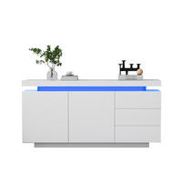 SIDEBOARD aus Spanplatte 140x35x72,5 cm Weiß mit LED-Beleuchtung, 2 Türen und 3 Schubladen - Weiß, Holzwerkstoff (140/72/38cm) - IVMEU