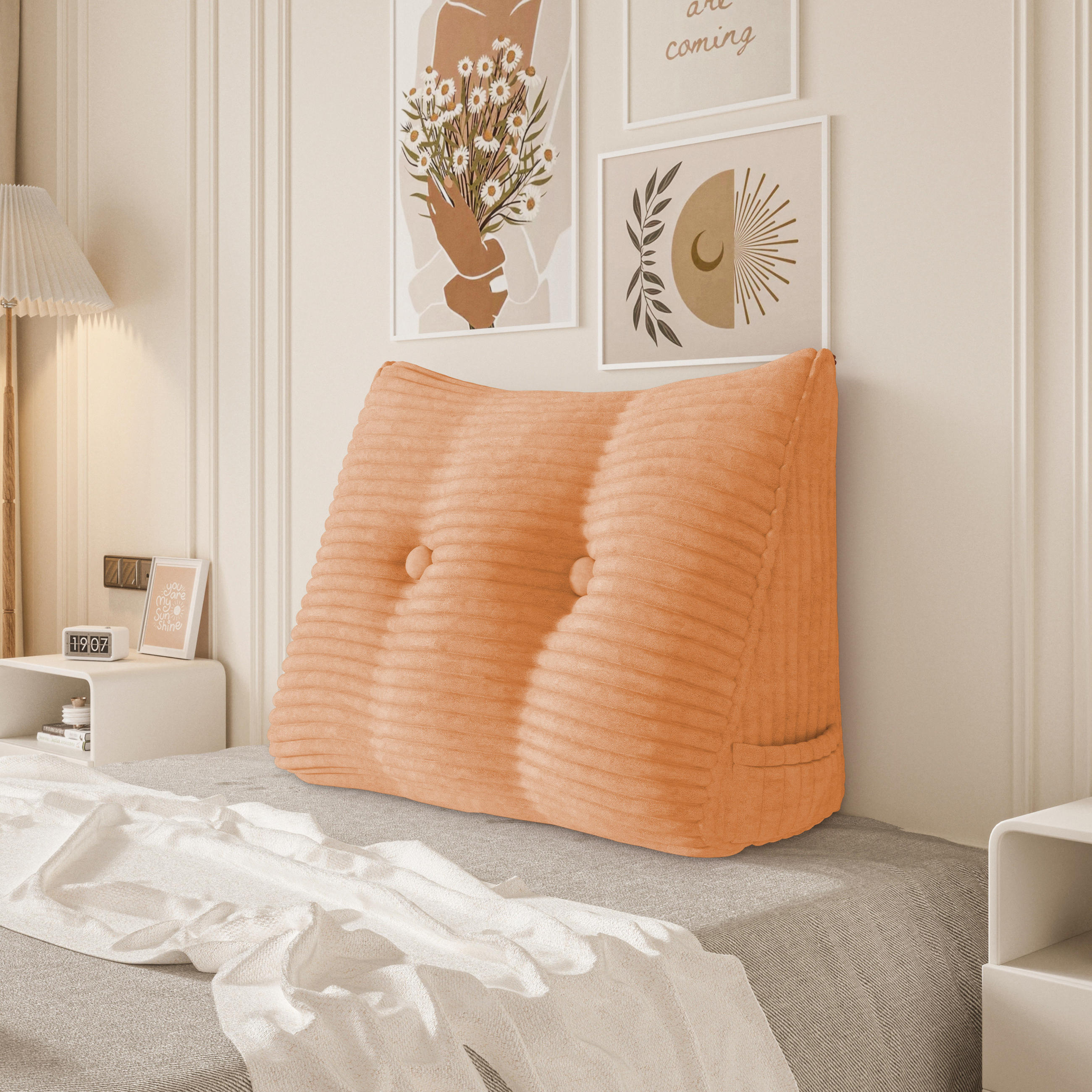 RÜCKENKISSEN für Bett Kord Pfirsichfarben 60 cm - Pink, Textil (50/60cm) - Vercart