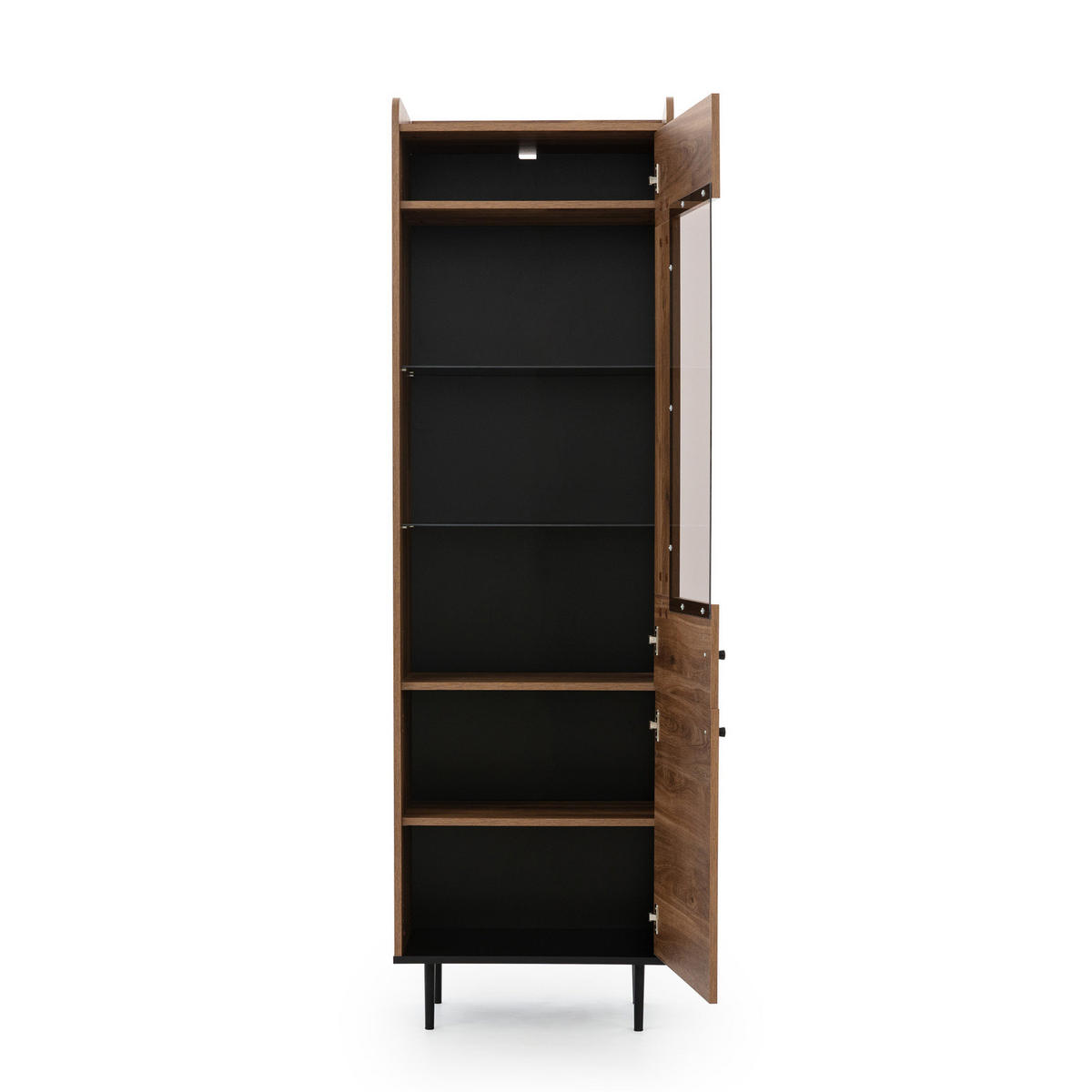 HOCHVITRINE Nero 60/40/200 Brandy Castello - Hellbraun/Schwarz, Glas/Holzwerkstoff (60/200/40cm) - Ravio