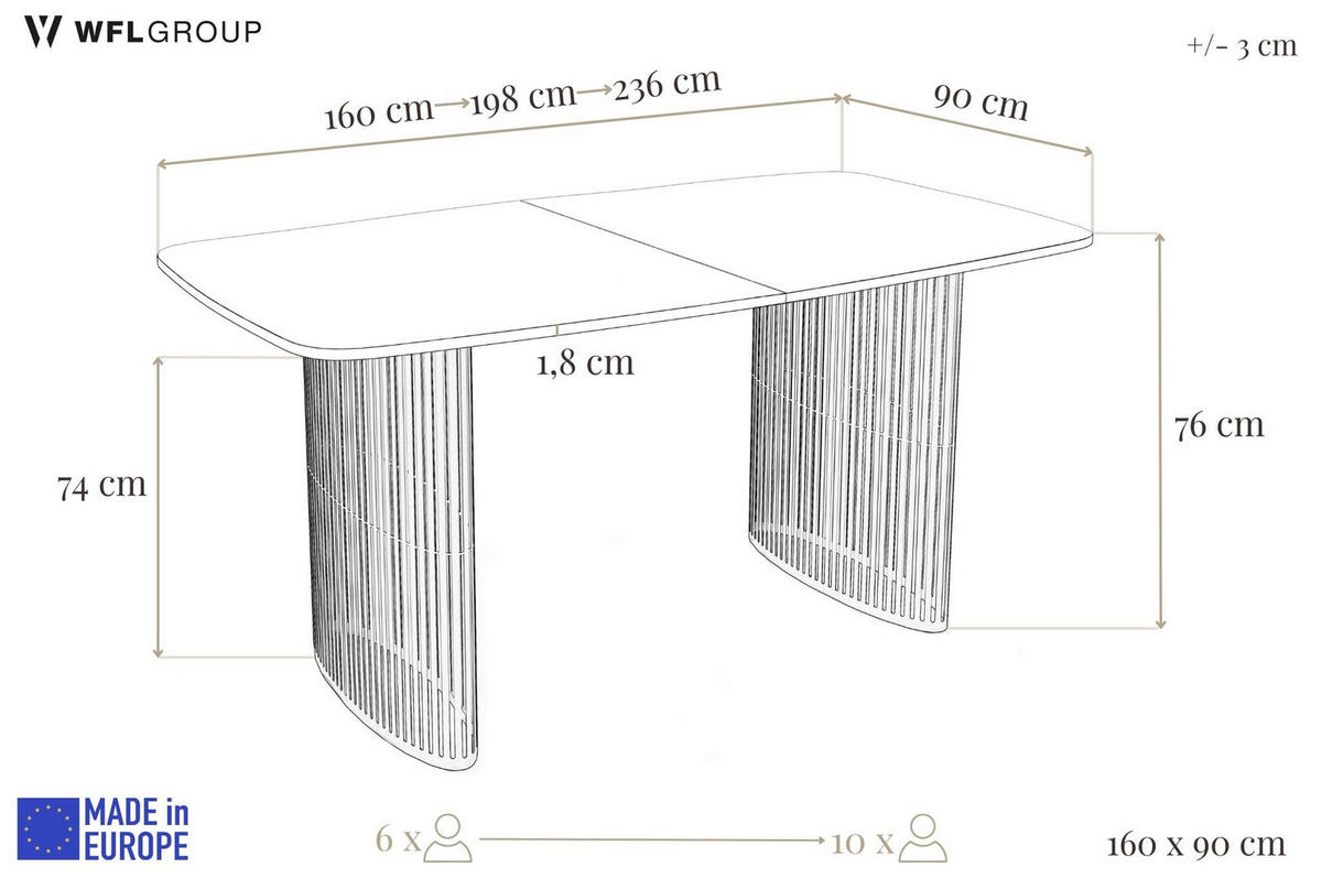 ESSTISCH Cavaro rechteckig oval ausziehbar, Marmor Schwarz 160-236/90/76 cm - Anthrazit/Schwarz, Holzwerkstoff/Metall (160/90/76cm) - WFL GROUP