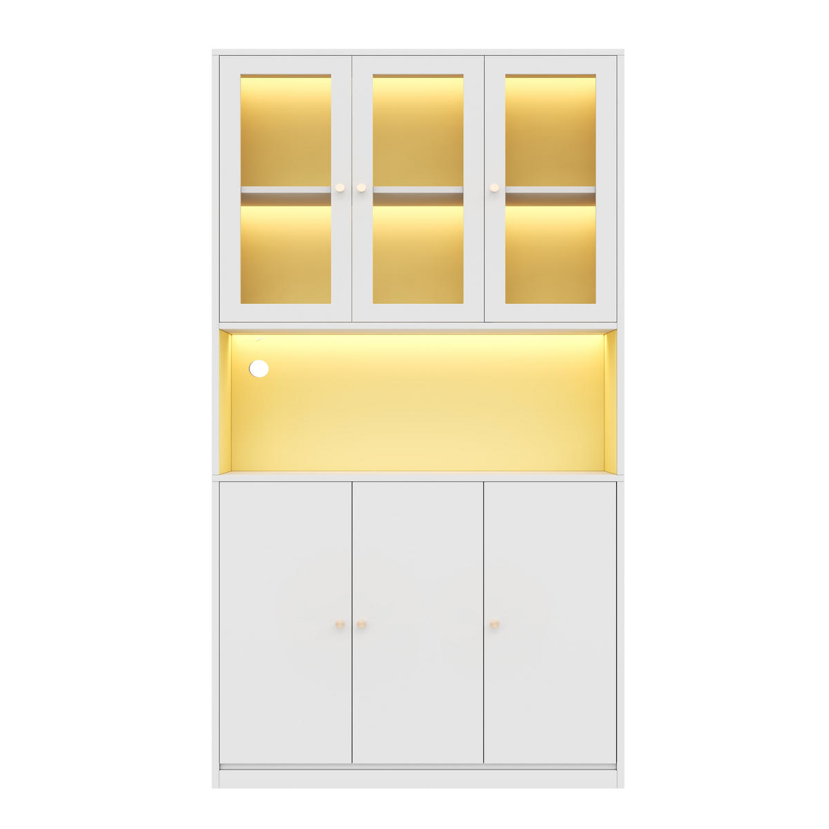 HIGHBOARD mit Glastüren 100/35/200 cm in Weiß mit LED-Beleuchtung - Weiß, Holzwerkstoff (100/200/35cm) - BEAOK