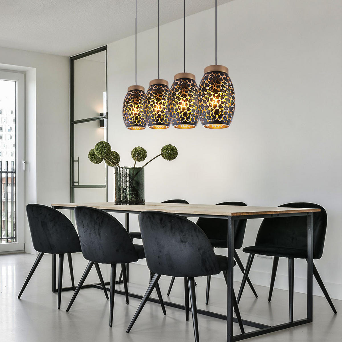 HÄNGELEUCHTE NARRI Metall Schwarz Gold - Schwarz, Metall (90/15/120cm) - Globo Lighting