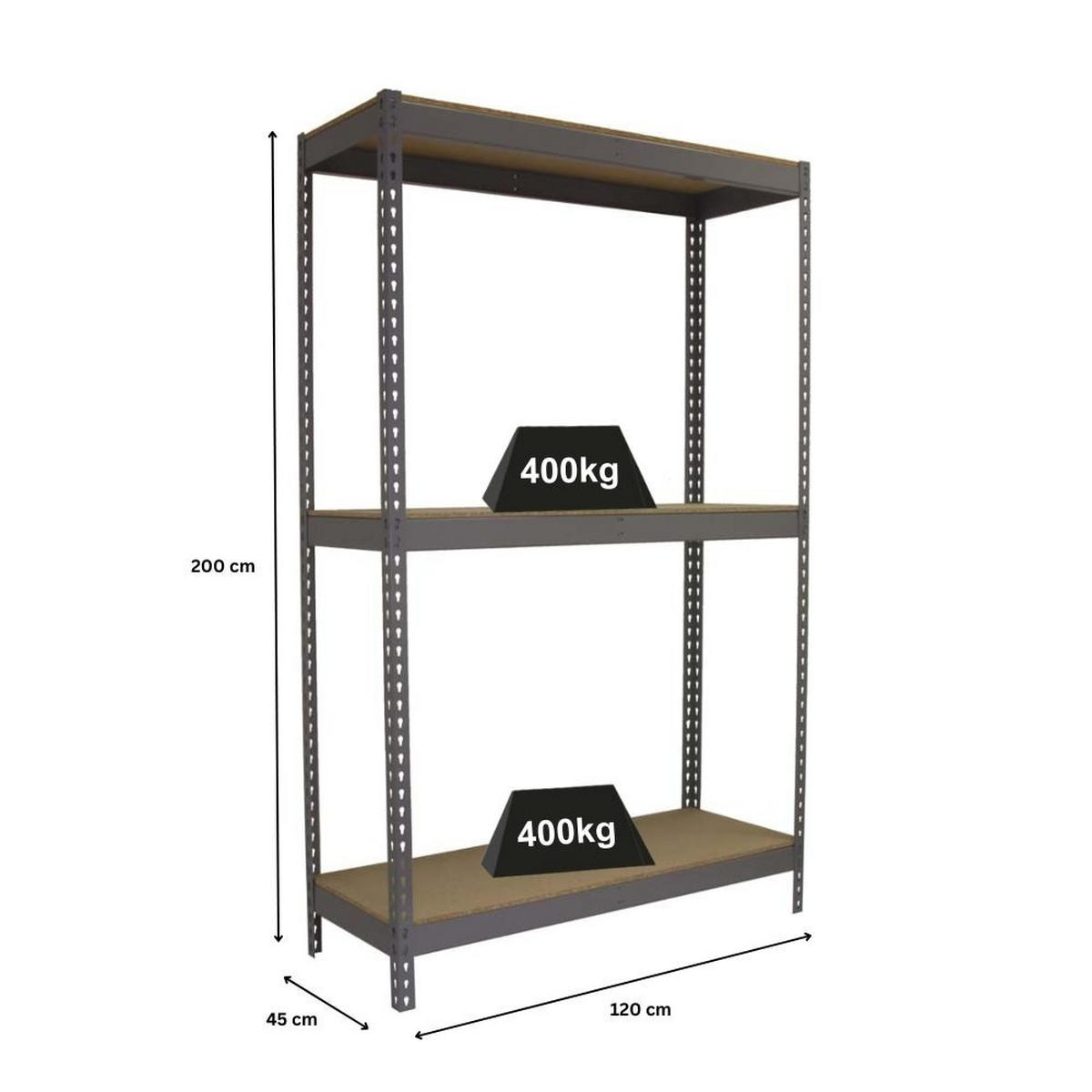 SCHWERLASTREGAL BIG WOOD YETI THREE | HxBxT 200x120x45cm | Fachlast 400kg | Grau - Grau, Metall (120/200/45cm) - PROREGAL