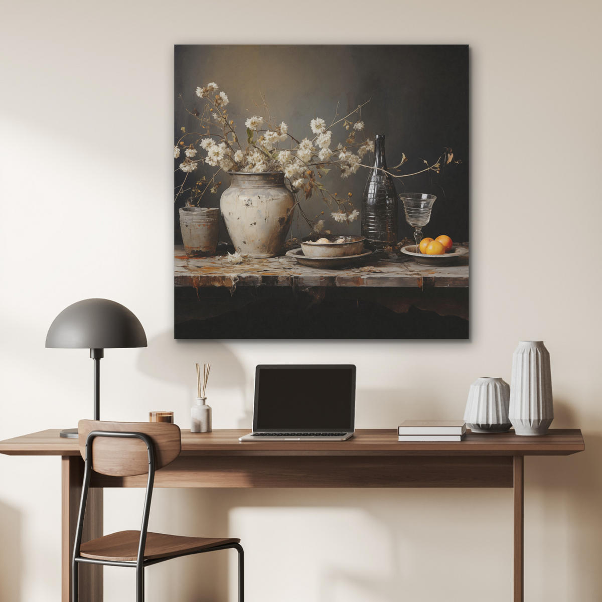 AKUSTIKPANEEL Stilleben - Blumen - Blumenstrauß - Vase - Wein 90x90 cm - Schwarz, Textil (90/0.9/90cm) - MuchoWow