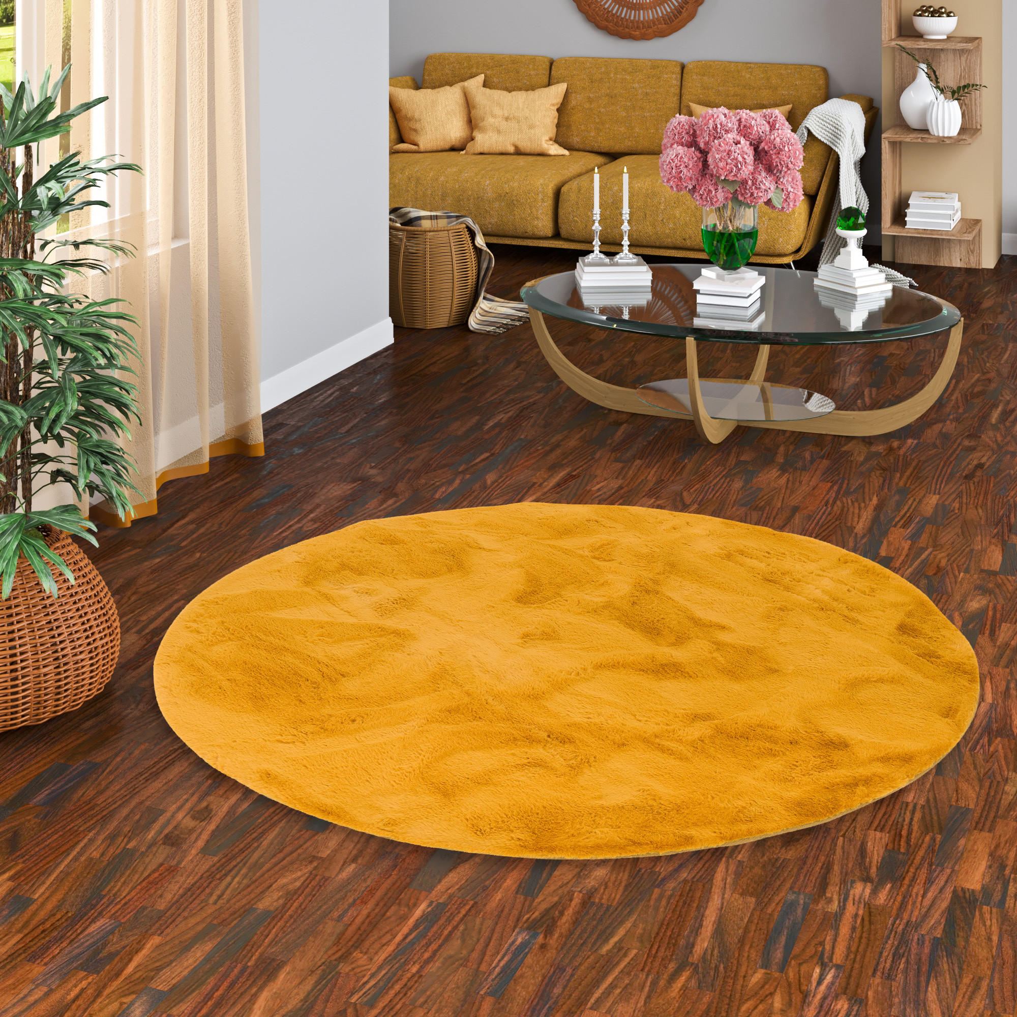 FELLTEPPICH LUXUS SUPER SOFT PLUSH RUND - Currygelb, Textil (160/160cm) - Pergamon