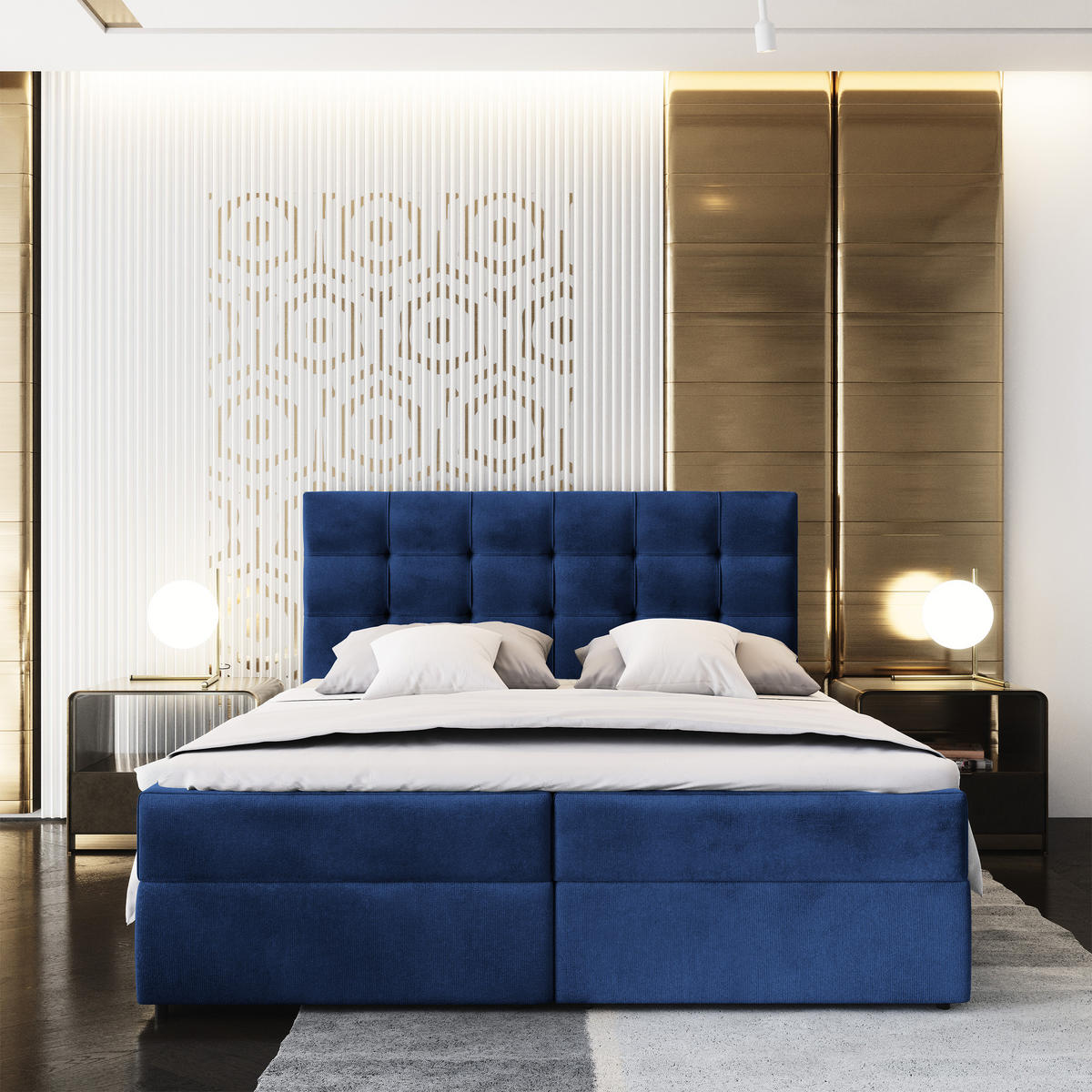 BOXBETT GLOS K 180x200 cm mit Matratze und Topper, H2+H3 - Blau - Blau, Holz (180/200cm) - MASSENO