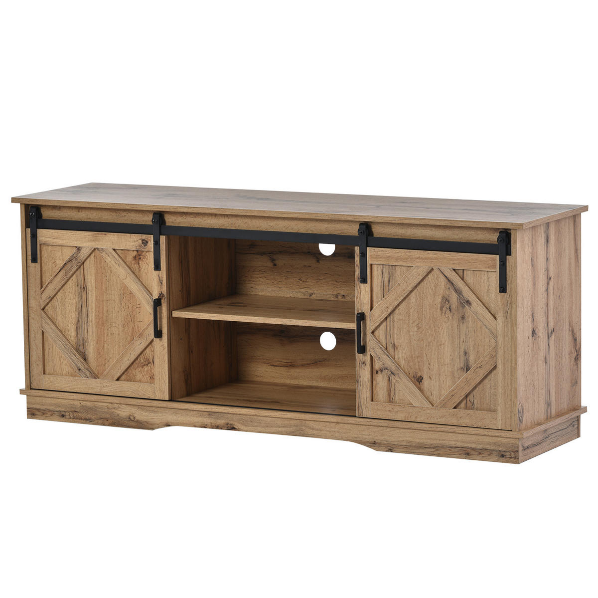 TV-LOWBOARD aus Spanplatte 150x40x60 cm Braun mit Schiebetüren, verstellbaren Einlegeböden und Kabelführung - Braun, Holzwerkstoff (150/60/40cm) - Modfu