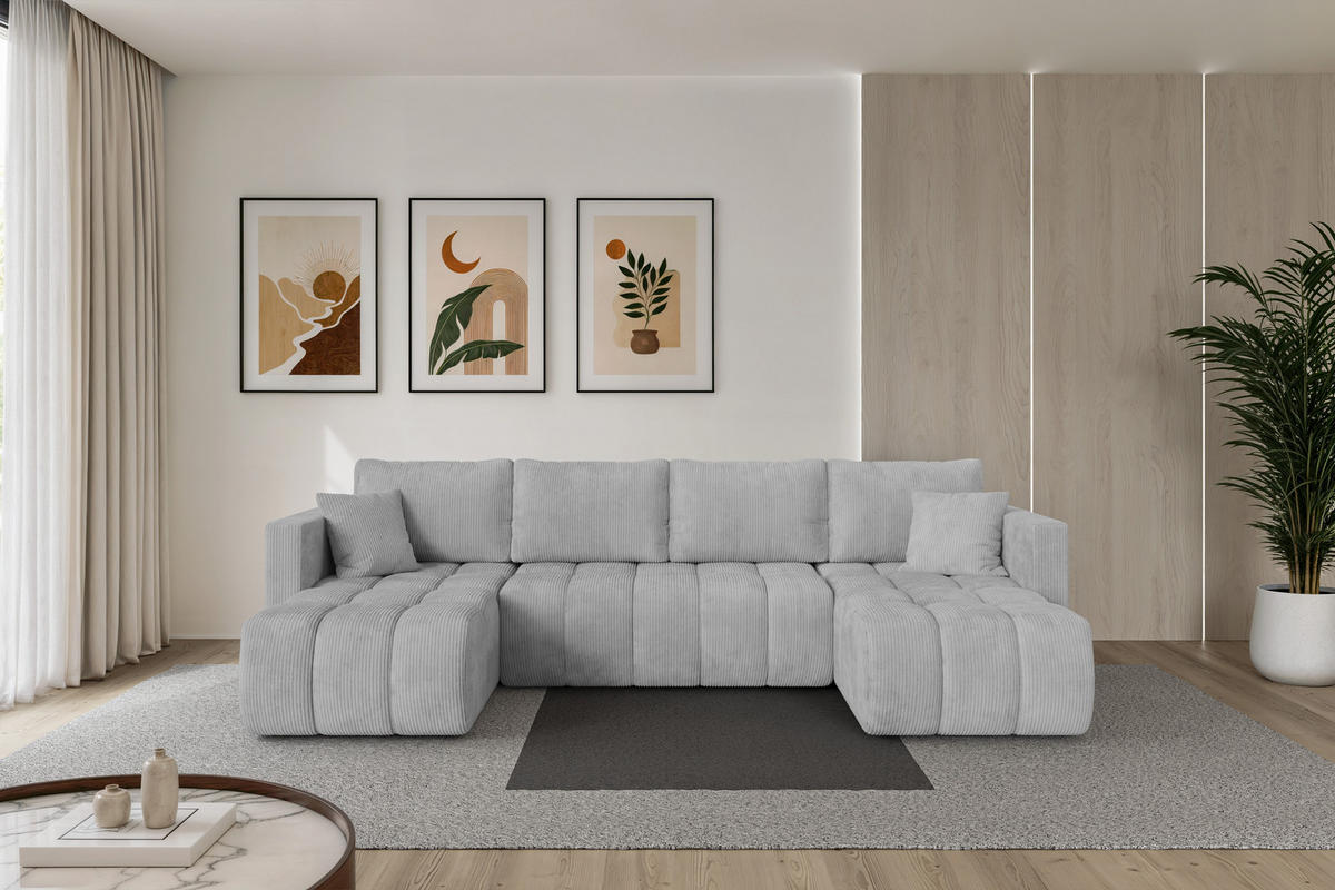 SEDACÍ SOUPRAVA DO U s funkcí spaní a úložným prostorem GARD-U 300x146x85 šedá manšestr - šedá/černá, kompozitní dřevo/textil (300/85/146cm) - ALTDECOR