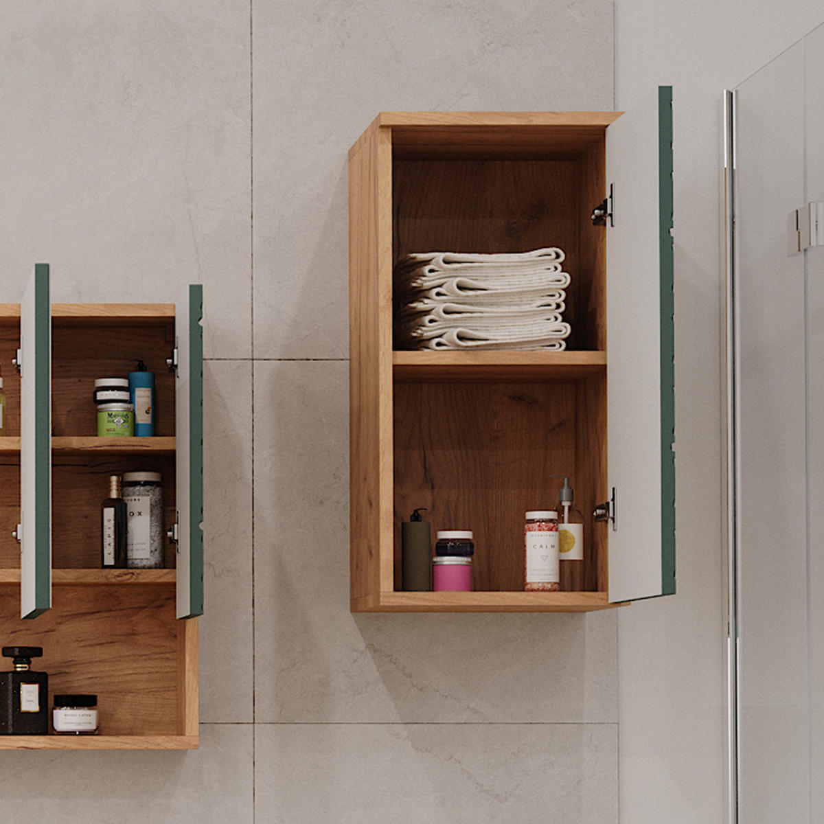 BADSCHRANK Irma Grün 30 x 59 cm 2 Fächer, Badezimmer - Grün, Holzwerkstoff (30/59/24cm) - Vicco