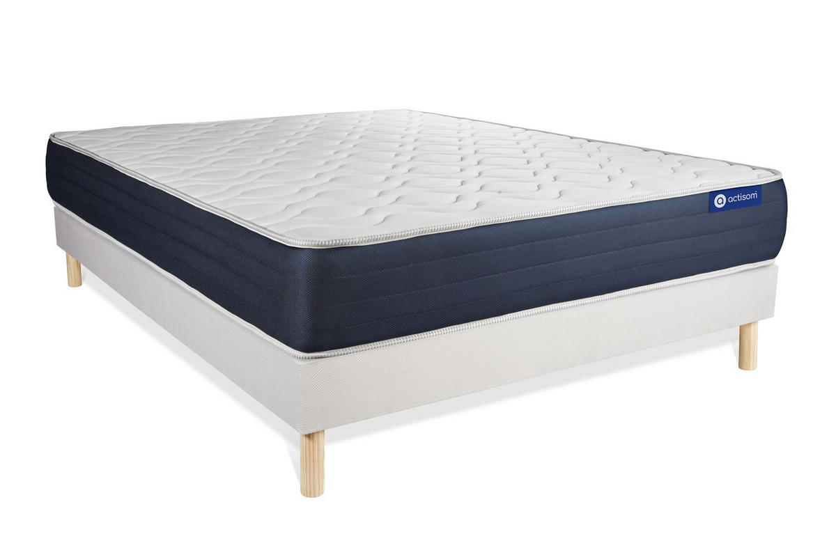 BETT Actimemo sleep Memory-Schaum 150 x 195 cm h1 - Kit Bettgestell Weiß - Beige/Weiß, Holz (150/195cm) - ACTISOM