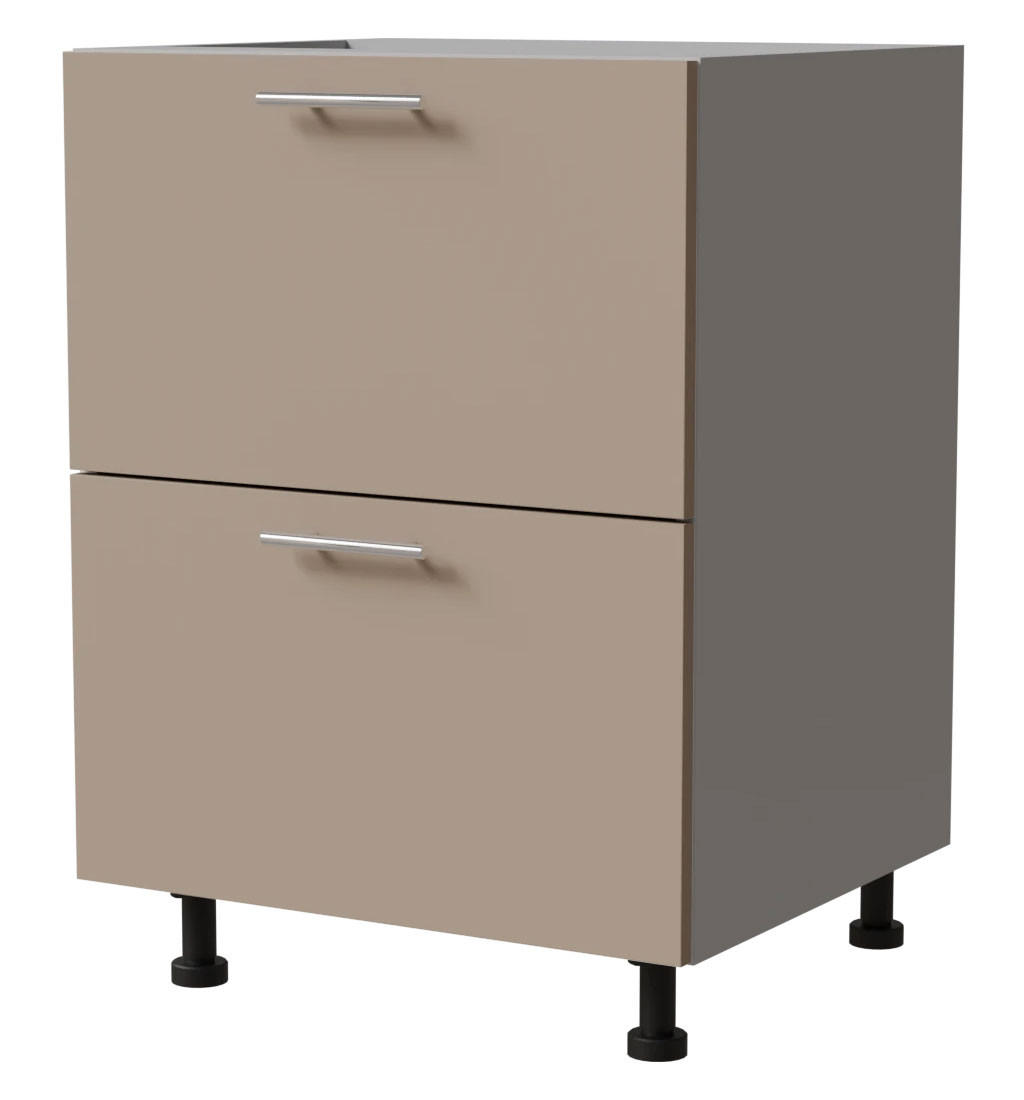 SCHUBLADENUNTERSCHRANK Brerra D2A/60/1A Korpus grau / Front RAL 1019 graubeige Matt 60 / 50 / 82 cm - Graubraun/Grau, Holz/Holzwerkstoff (60/82/50cm) - Feldmann-Wohnen
