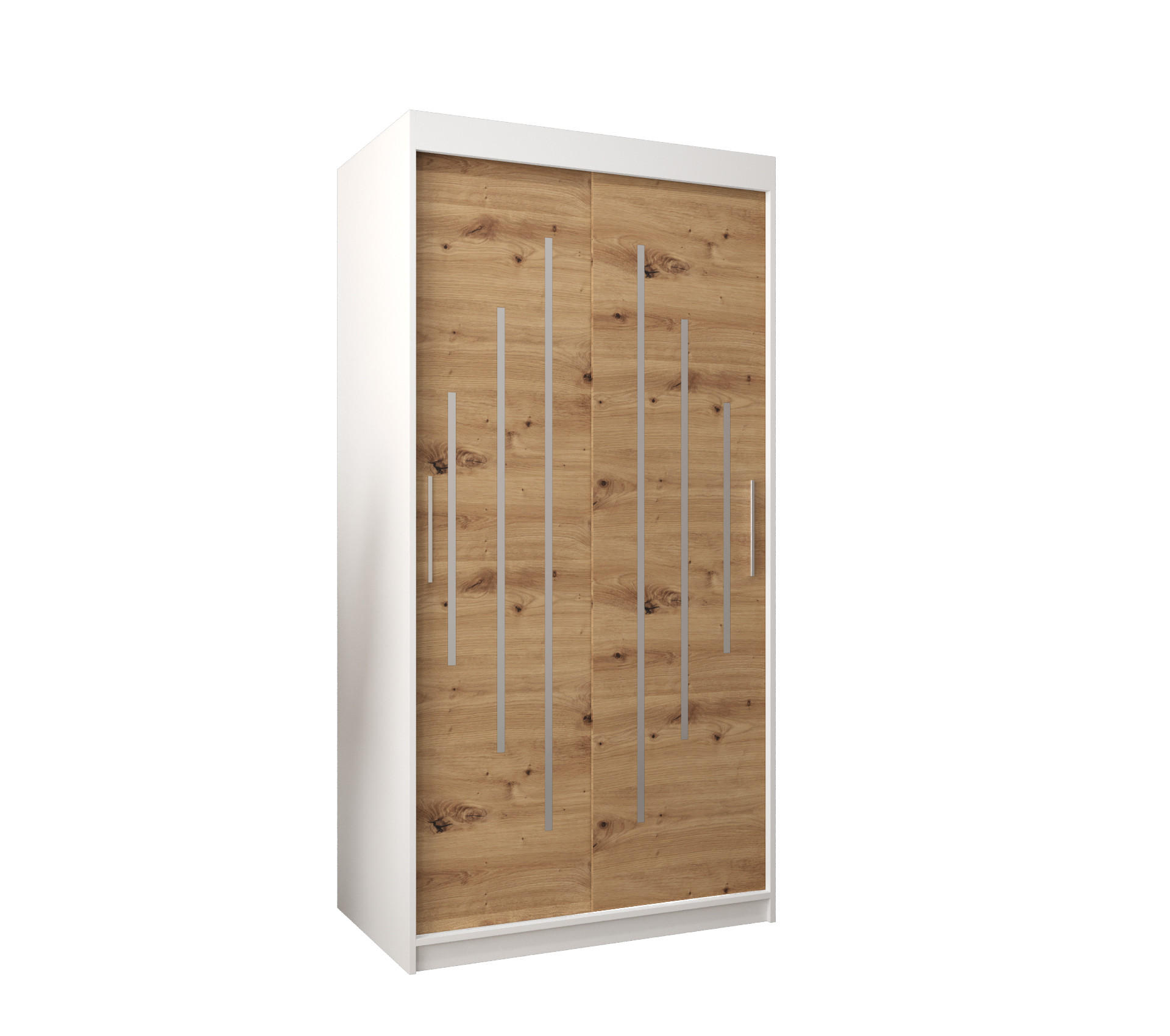 Abiks Möbel Schwebetürenschrank Weiß, Eiche Artisan 100x200x62 cm