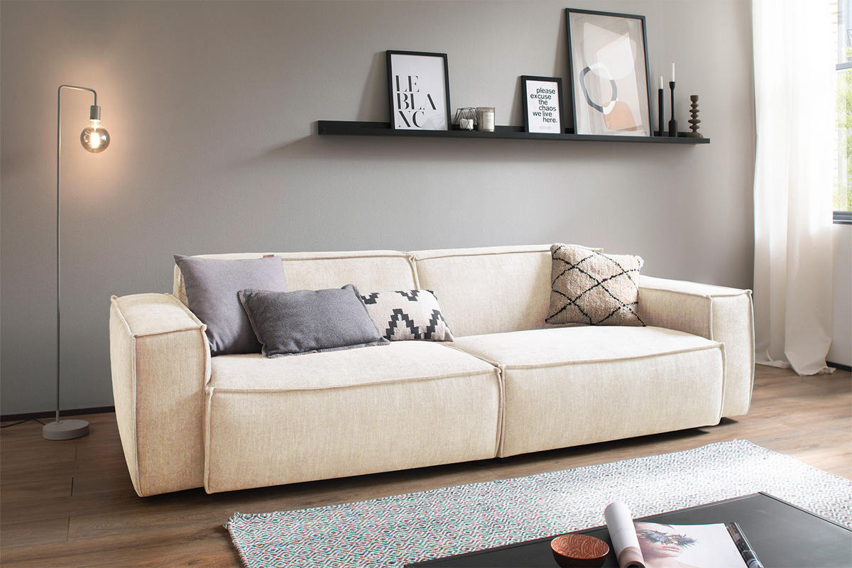 SITZGRUPPE SAMU Beige Webstoff - Beige/Schwarz, Kunststoff/Textil (256/72/106cm) - KAWOLA