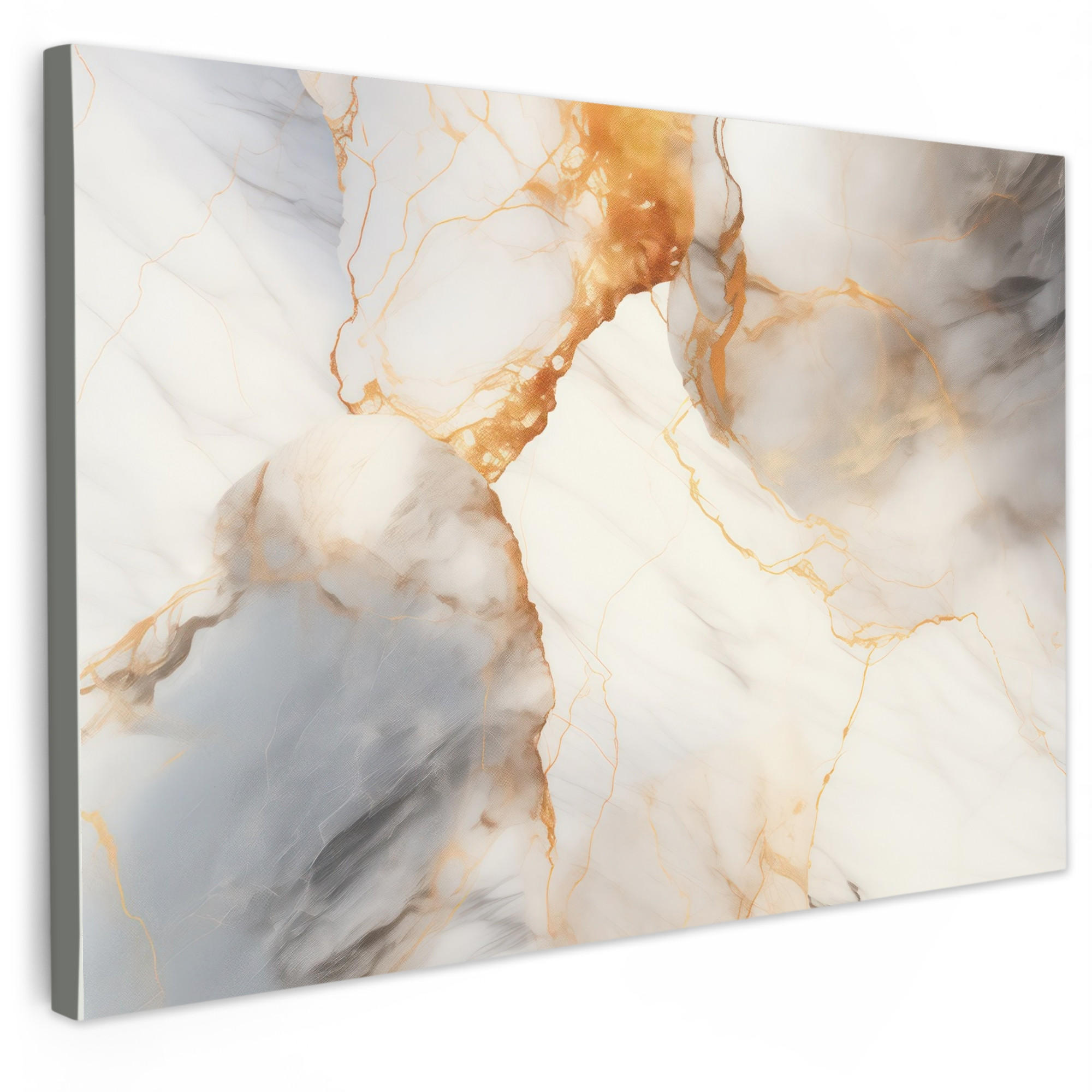 LEINWANDBILD Marmor - Grau - Gold Groß 140x90 cm - Weiß, Textil (140/90cm) - MuchoWow