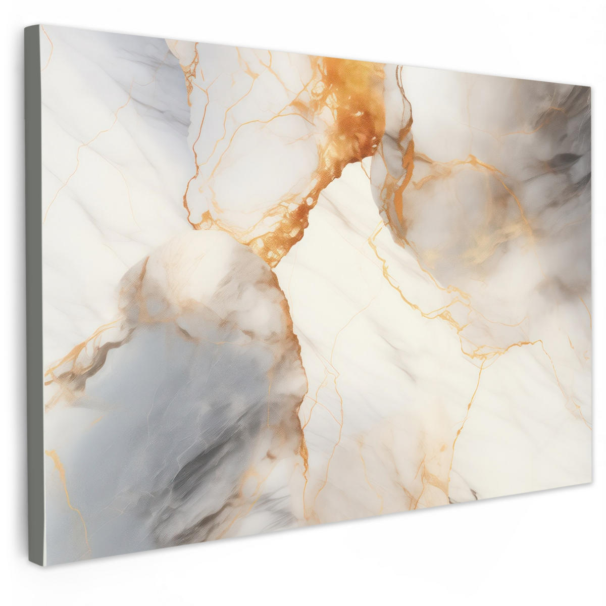 LEINWANDBILD Marmor - Grau - Gold Wohnzimmer 120x80 cm - Weiß, Textil (120/80cm) - MuchoWow