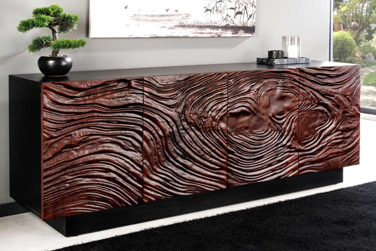 SIDEBOARD FLUID Akazie Braun 175cm - Schwarz/Braun, Holz (175/71/40cm) - riess-ambiente