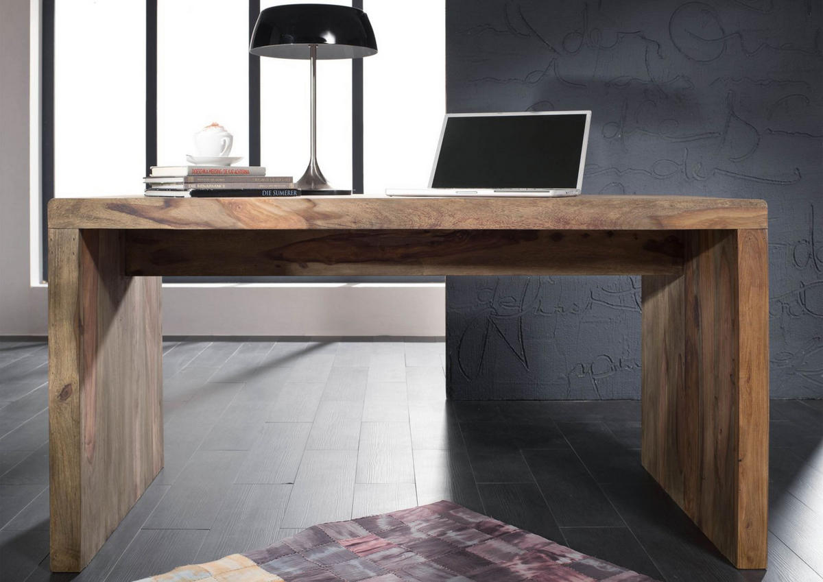 SCHREIBTISCH Sheesham 148x75x78 grau geölt NATURE GREY #710 - Grau, Holz (75/148/78cm) - Massivmoebel24